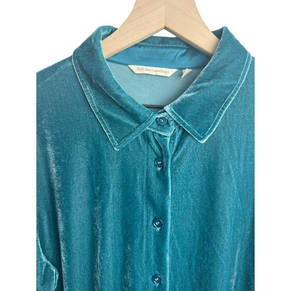 Soft Surroundings Green Velvet Button Up Tunic‎ Top Sz XL Petite - Picture 2 of 5